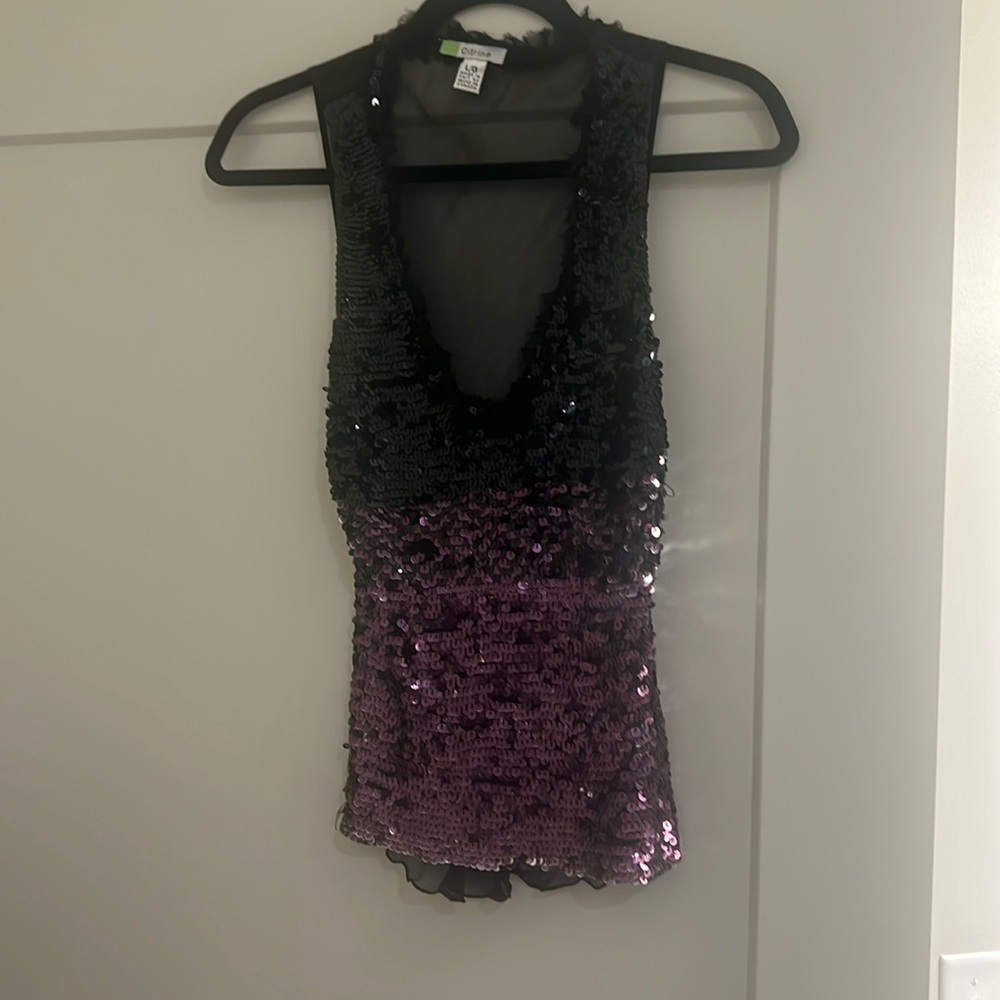 Citrine black and purple sequin silk top